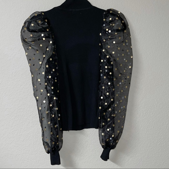 Peach Black Gold Long Sheer with Gold Sleeve Top - Picture 6 of 12